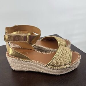 Franco Sarto Women's Pamala Espadrille Wedge Sandal Gold Size 6 Ankle Strap